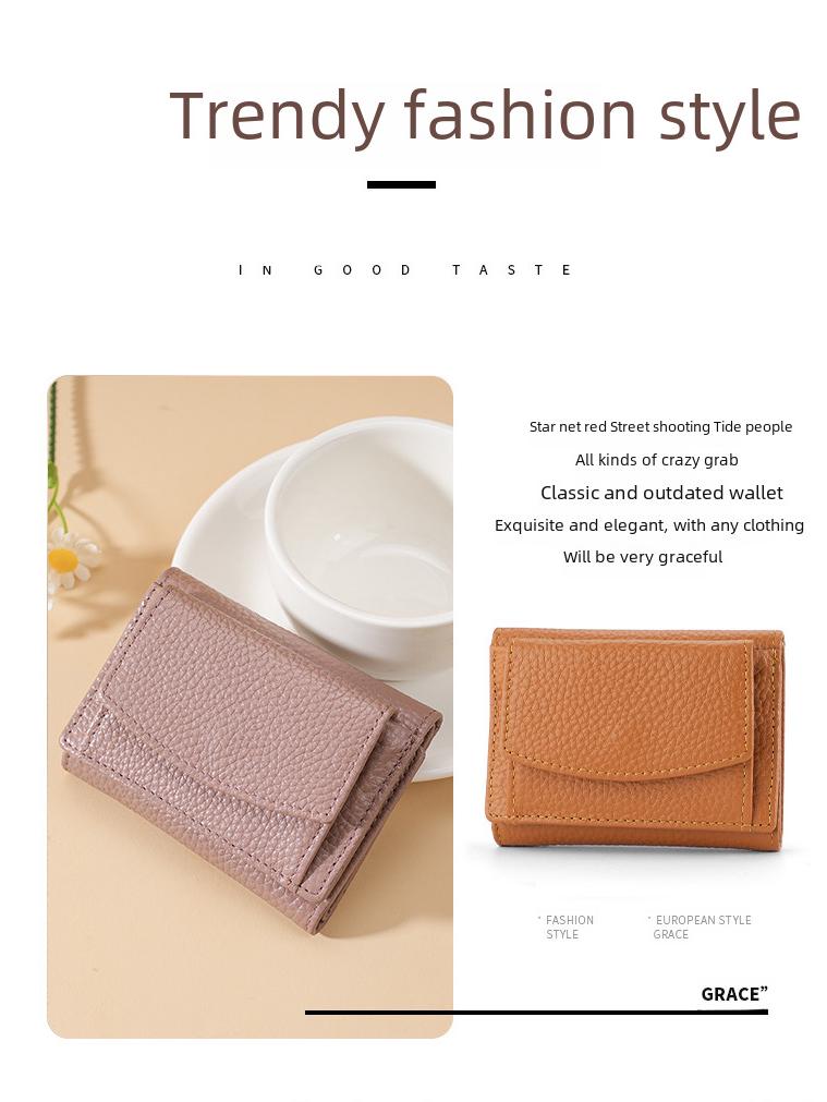 Женский кошелек из коровьей кожи в японском стиле - короткий кожаный кошелек для монет