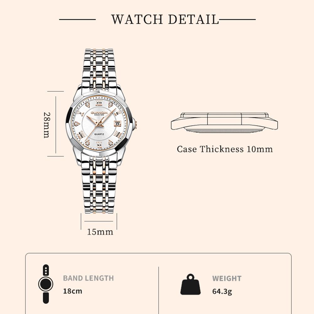 GUANQIN Women's Watches Luxury Fashion Waterproof Luminous Stainless Steel Strap Original Brand Quartz Wristwatch for Lady 19302