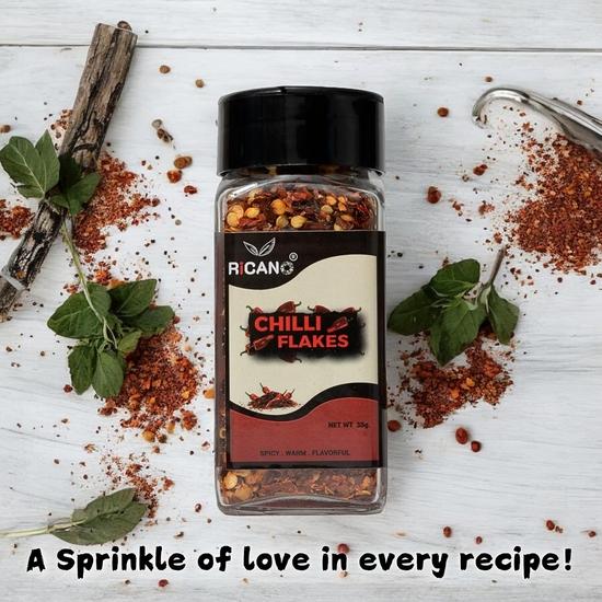 Хлопья чили Ricano 35г | Сушеный красный перец чили | Идеально для приготовления пищи, гриля, приправ | Оживите вашу кухню (35 г, 1 шт.)