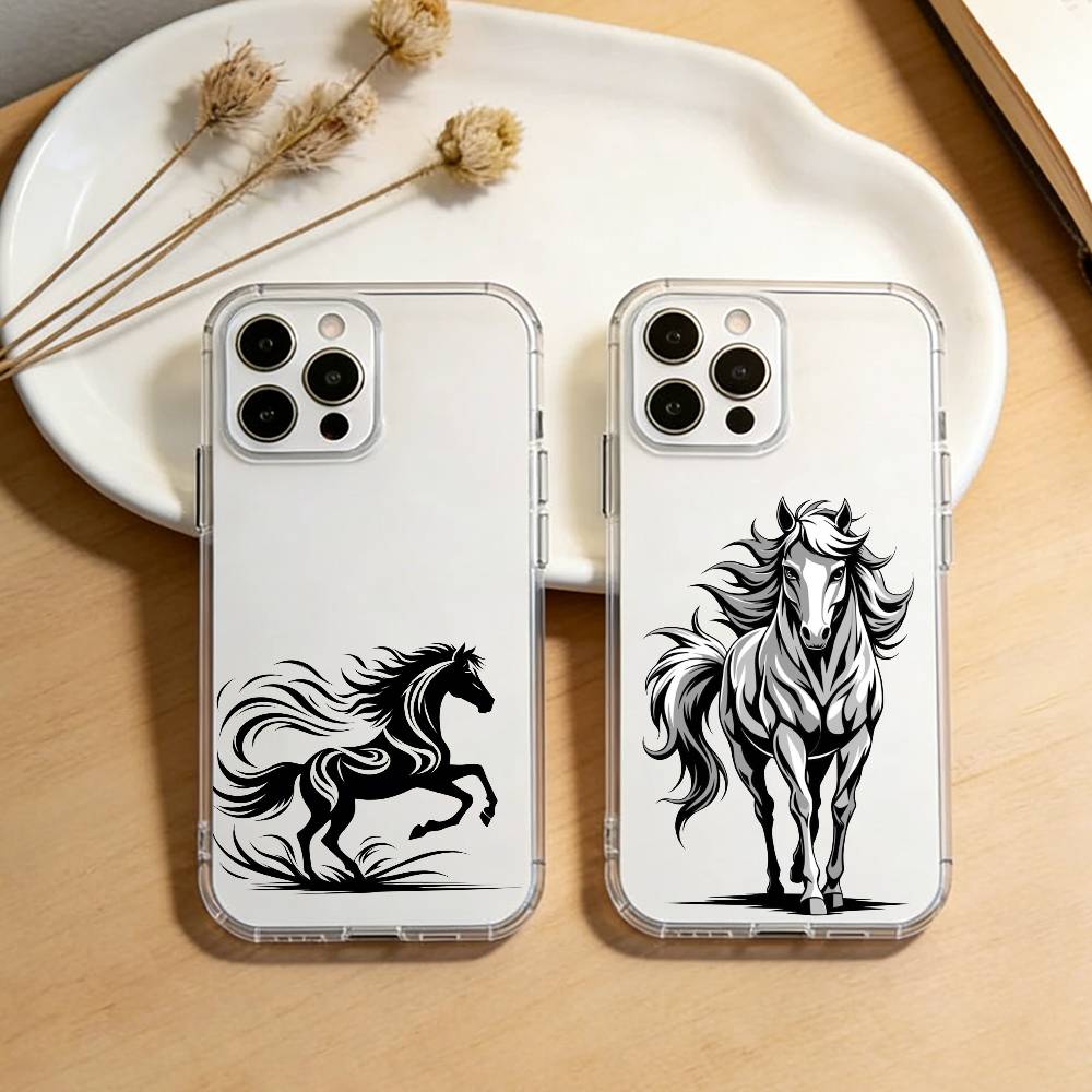 Чехол для телефона с рисунком бегущей черной лошади для iPhone 17 16 15 14 13 12 11 Mini Pro Max Plus Прозрачный чехол