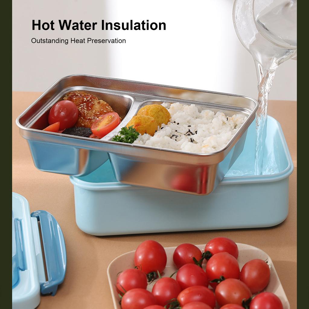 Portable Lunch Box 304 Stainless Steel Leakproof Microwave Heating Divided Food Containers with Spoon and Chopsticks