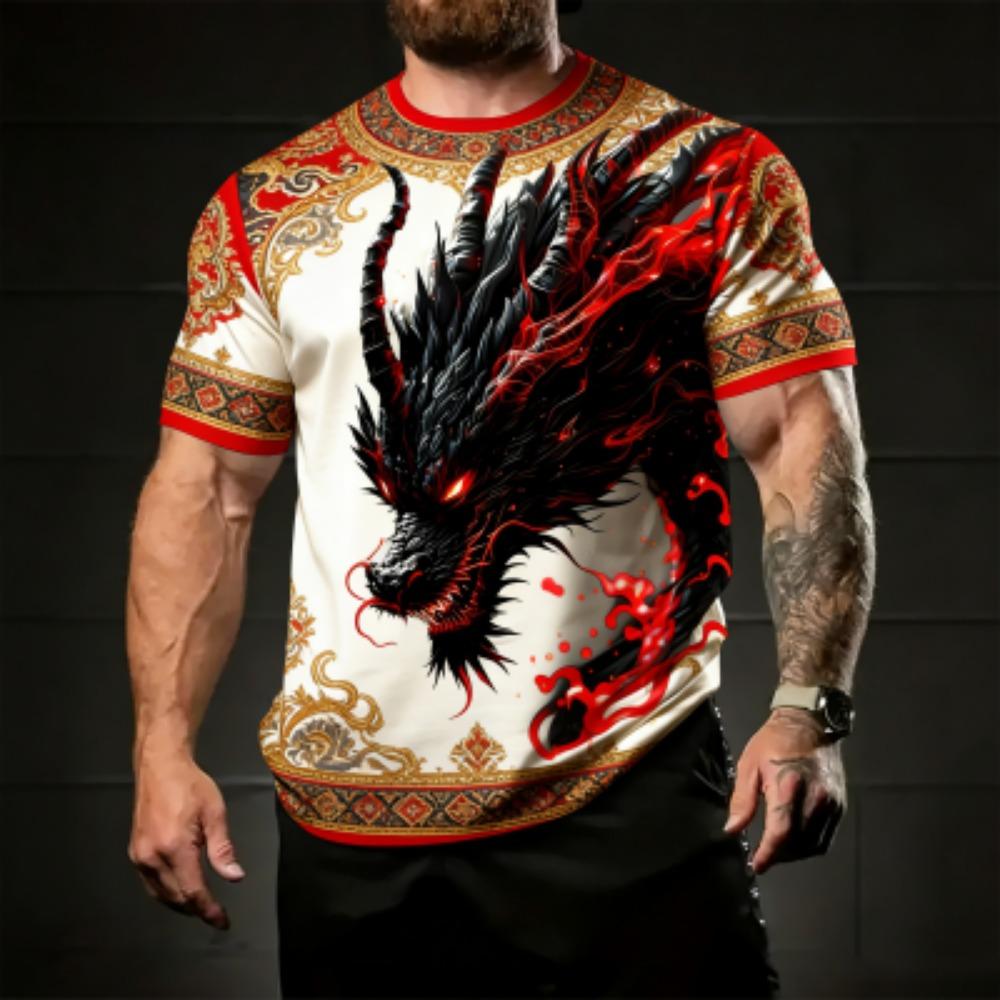 Europe America Summer Men's T-Shirt Dragon Pattern 3D Print Tees Top Loose Short Sleeve Streetwear Vintage Oversized Women T-shirt