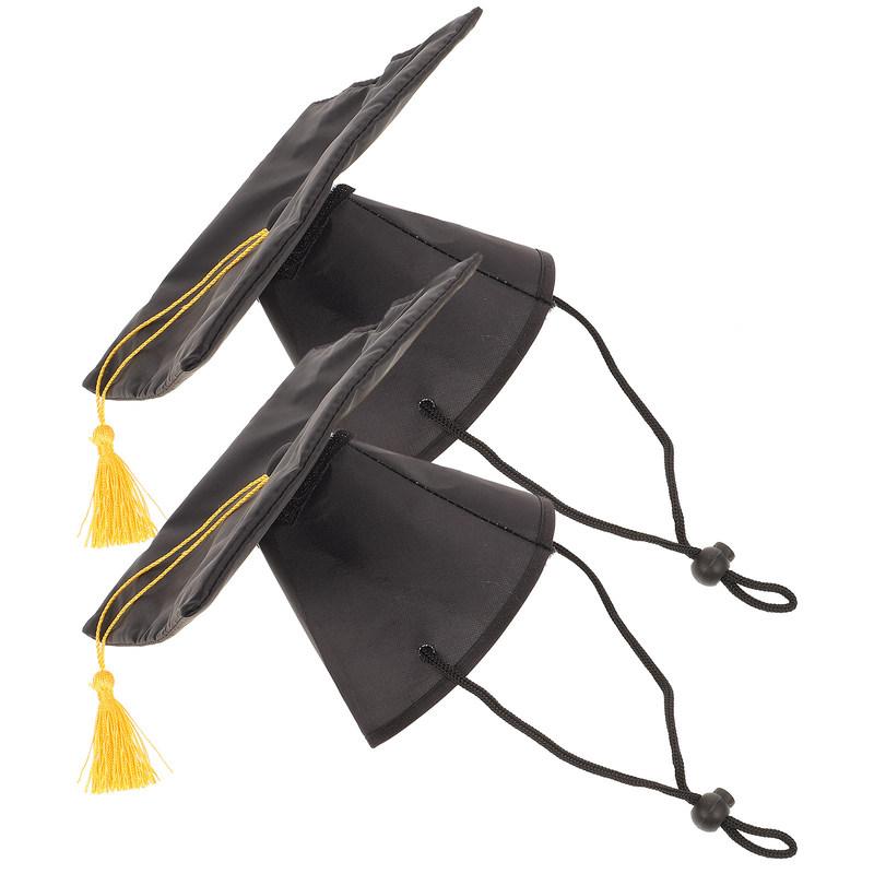 2Pcs Black Pet Graduation Cap Tassel Dog Cat Graduation Party Hat Photo Prop Stylish Adorable Lightweight Ceremony Supplies