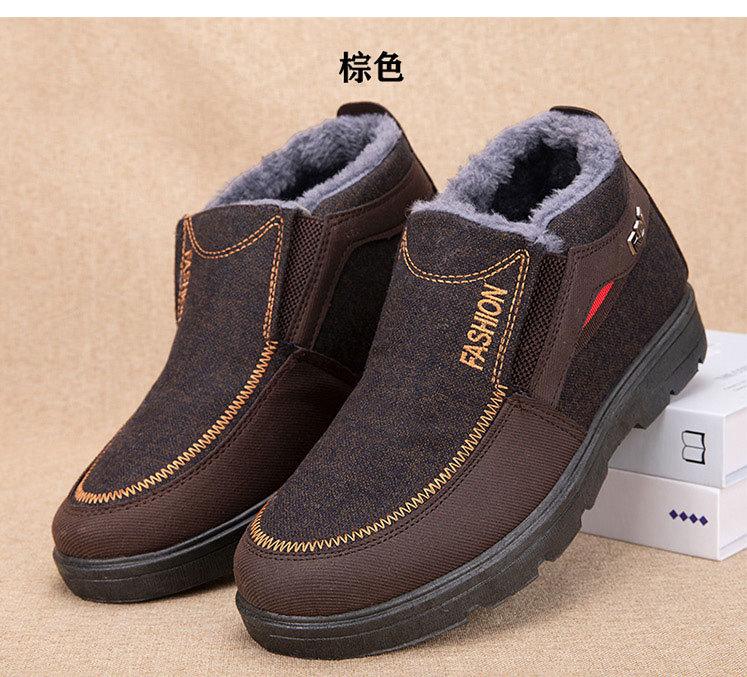 Мужские хлопковые туфли, зимние модели 2025 года, утолщенные тканевые туфли на одной педали в старом пекинском стиле, теплые велюровые зимние сапоги на толстой подошве для среднего и пожилого возраста