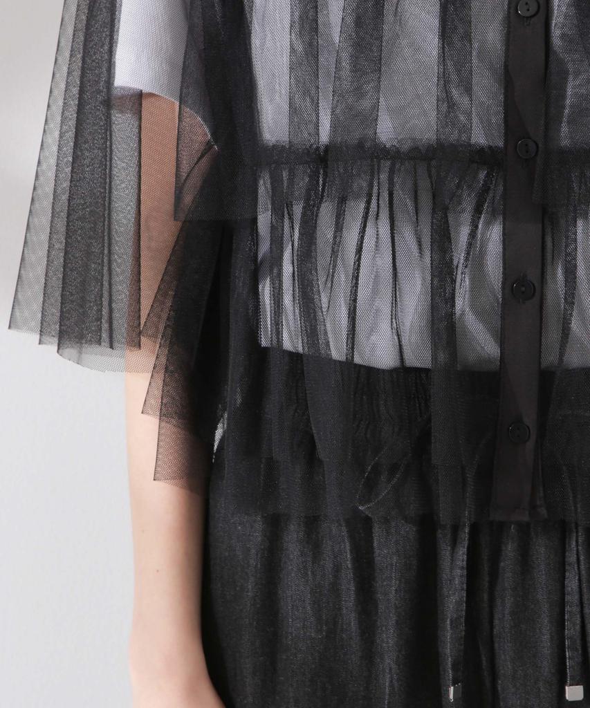 Nano Universe Tulle Tiered F Women's Blouse, 010, Black, 673-5121320