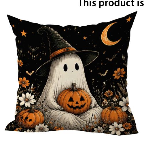 1pc Vintage Halloween Throw Pillow Covers, Spooky Season Home Decor Cushion Cases for Sofa Bed