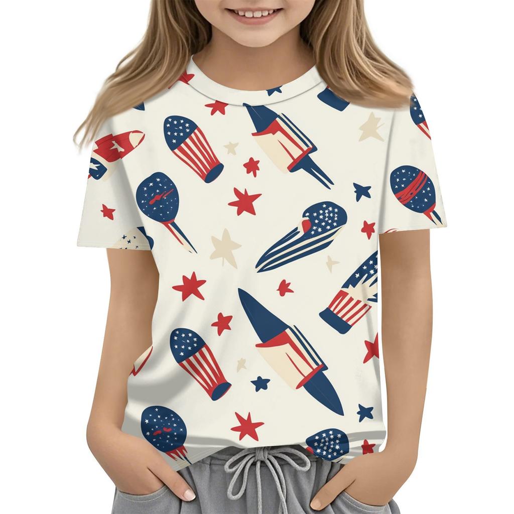 Детская модная повседневная футболка с коротким рукавом и принтом «День независимости» с круглым вырезом