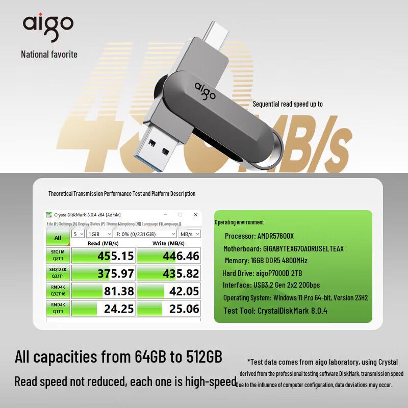 Флеш-накопитель aigo U453 с двойным интерфейсом USB 3.2 Type-C