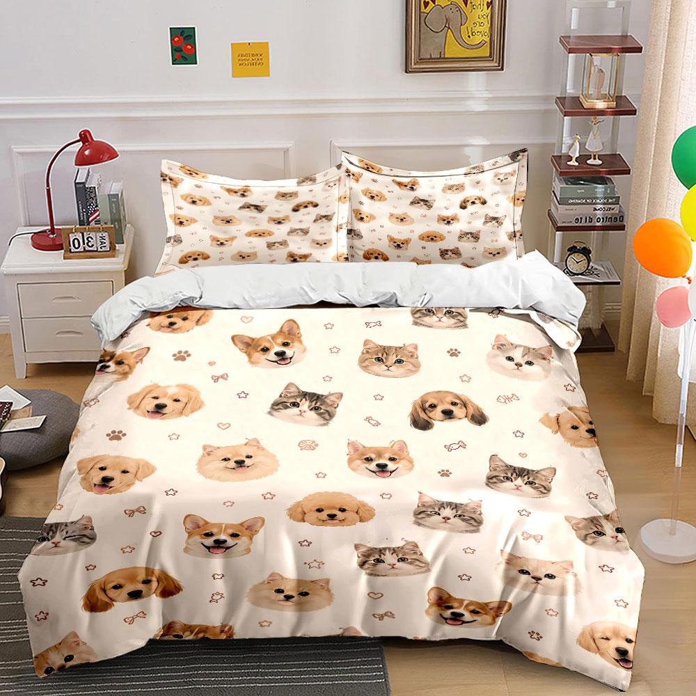 Cute Pets Pattern Bedding Set Bedding Duvet Cover Set Duvet Cover Pillowcases  (1 * Duvet Cover 2 * Pillowcases, without duvet insert)