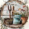 Wooden Disc Scrap Flower Pot Fork Sign 1 Piece 2D Wall Art Indoor/Outdoor Holiday Decoration Garden Room Decoration