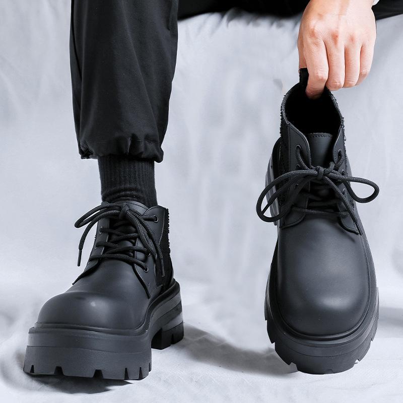 2024 new men's shoes spring and autumn casual big head leather boots thick sole inner height increase Martin boots 77068-R