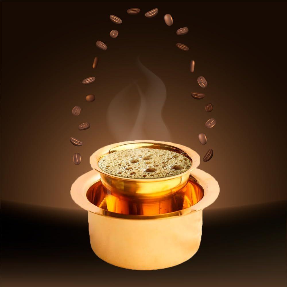 Латунная кофейная чашка Давара/Дабара и стакан для подачи фильтрованного кофе/чая/Традиционный набор кумбаконама Дабара Матовый - 150 мл (Простой, Набор из 4 штук)