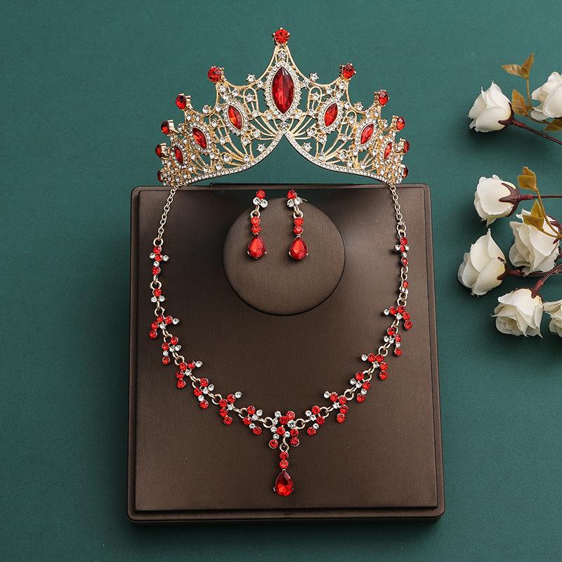 Элегантная розовая хрустальная тиара, корона для женщин, свадебная вечеринка, Корона, ожерелье, серьги, комплекты ювелирных изделий, аксессуары для платья и волос