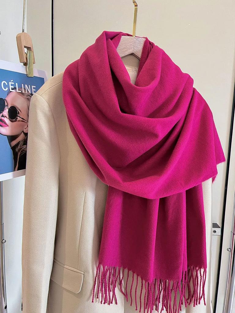 Versatile Fringed Solid Color Wool-Like Scarf For Women 2023 New Autumn Winter Prom Red Scarf Wholesale Warm Shawl
