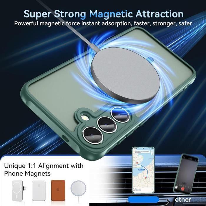 Coque pour Samsung Galaxy S25 Plus (Galaxy S25+) avec Cercle Magnétique Protection Caméra - Hybride Antichoc Vert Nuit