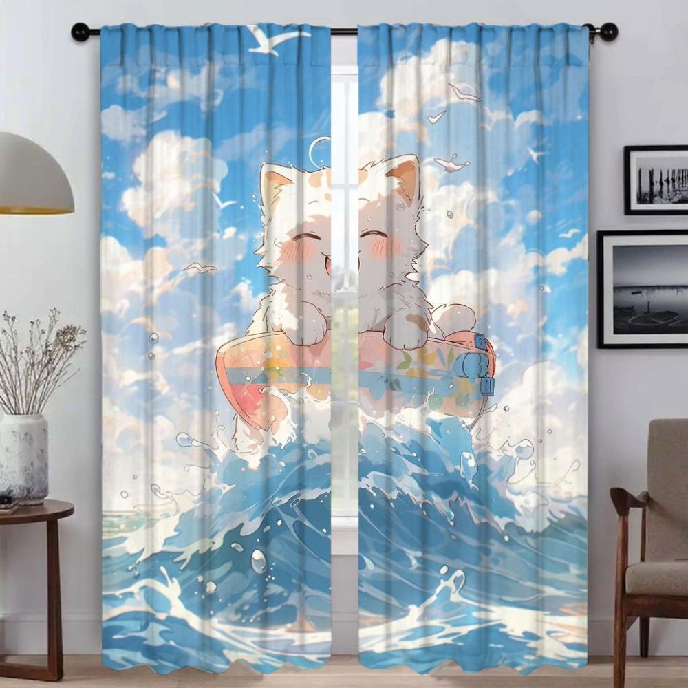 Anti-mosquito Curtains for Camera Cute Cartoon Cat Curtains Child Room Window Curtain for Room 2 Panel Partition Shades Living