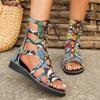 Women's Sandals Low Heel Flat Roman Shoes Cross Lace Up On Sale 2024 Fashion Summer Outdoor Pattern Open Toe Women's Sandals