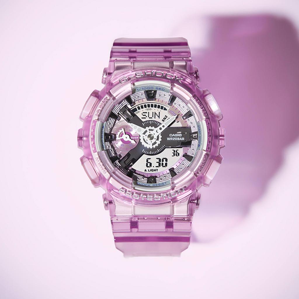 Casio Часы на кварцевом механизме с ремешком из смолы Женские часы Серый циферблат GMA-S110VW-4APR