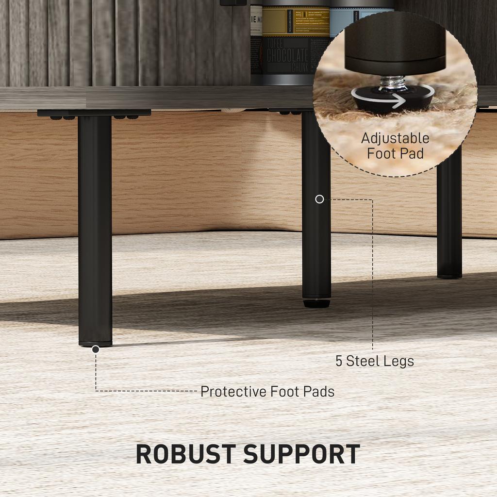 Coffee Table with Storage, Living Room Table with Slatted Tambour Sliding Doors and Foot Pads