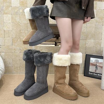 Женские легкие зимние теплые сноубутсы на толстой подошве, с подкладкой, нескользящие, амортизирующие, повседневные спортивные длинные хлопковые сапоги