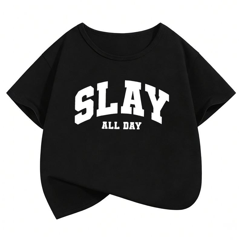Fashion Slay All Day Letter Printed T Shirts Short Sleeve Kids Childrens Tshirt Boys Girls Summer Spring Casual Top Tee Shirt