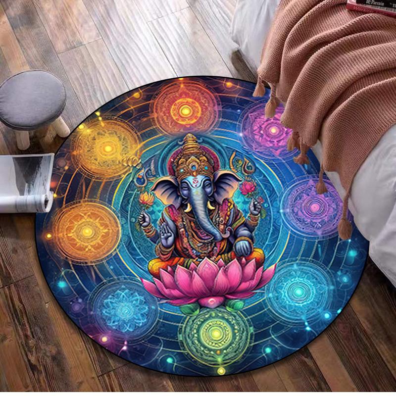 Lotus Meditation Circular Rug Office Decorative Carpet For Living Room Bedroom Door Mat Floor Carpet Computer Chair Area Rug Viking Theme Decor