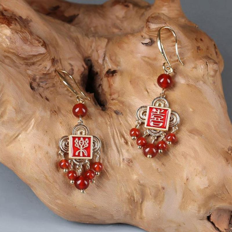 GemChic женские новые винтажные серьги из красного агата в китайском стиле этнические модные серьги-крючки на день рождения рождественский подарок на день рождения