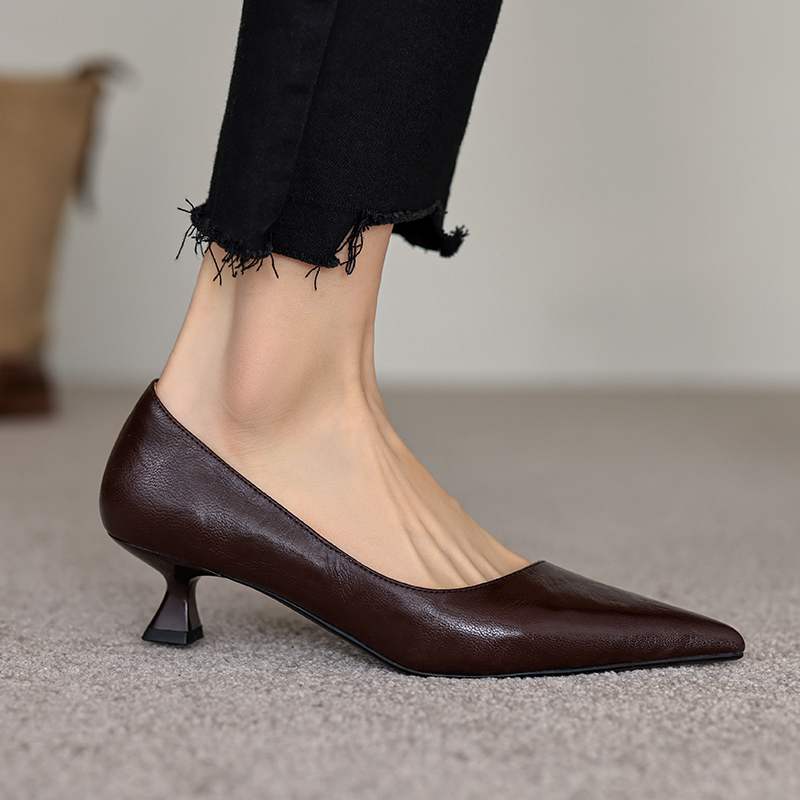 Krazing Pot Овчина мода лето весна осень лето без застежек на вечеринку женские туфли с острым носком туфли на среднем каблуке