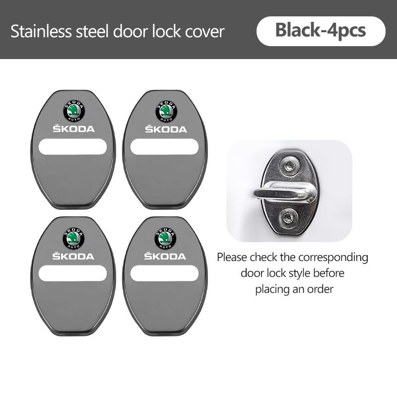 AAAJF1 4Pcs Car Door Lock Covers Auto Decorative Accessories For Skoda Kodiaq Fabia Kamiq Karoq Octavia 2 3 Rapid Scala