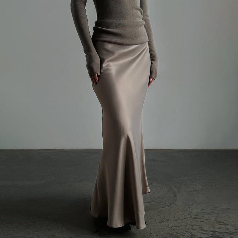 Длинная атласная юбка с высокой талией, женская летняя узкая модная элегантная юбка, женская повседневная лоскутная белая темпераментная уличная одежда для женщин 2024