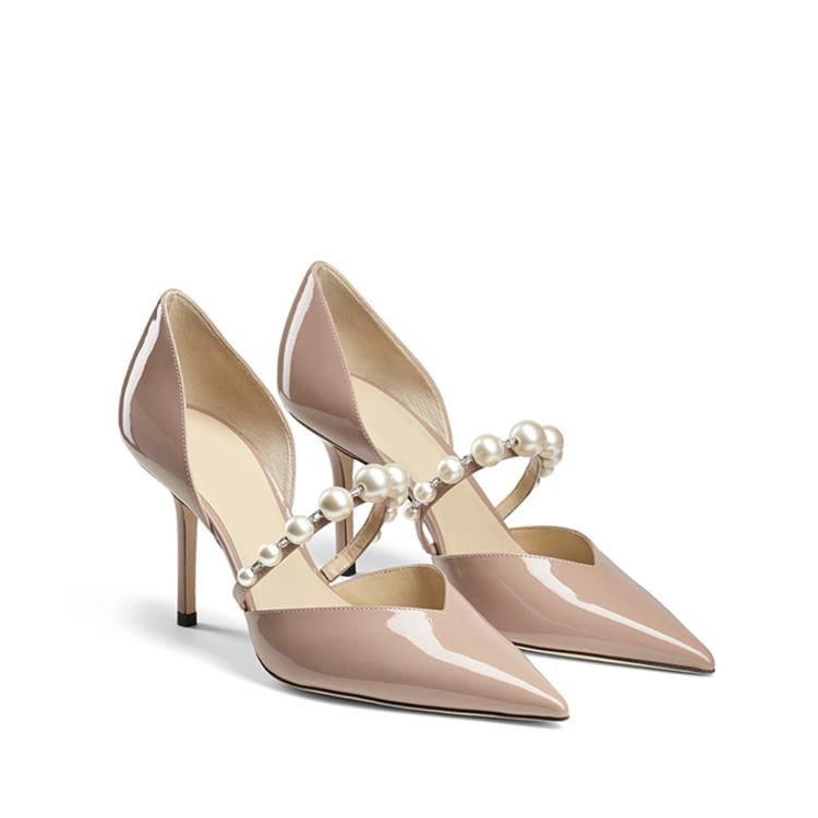 Модные туфли-лодочки в стиле звезд, роскошные, с жемчугом и стразами, из лакированной кожи, с острым носком, на высоком каблуке, для женщин, женская обувь для вечеринок и свадеб