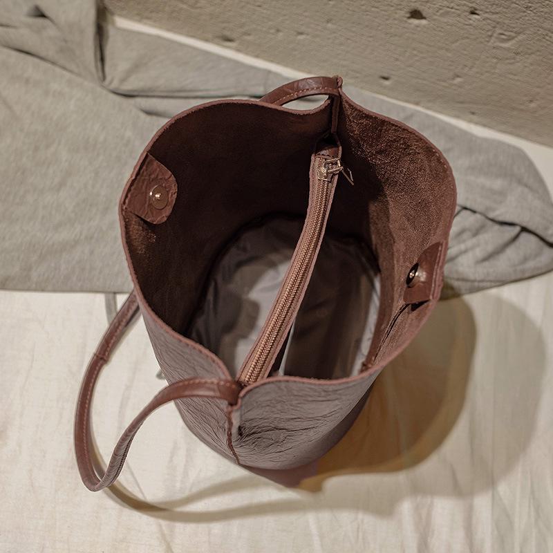 2025 Retro Suede Leather Bucket Handbag - Large Capacity Women's Crossbody & Shopping Bag