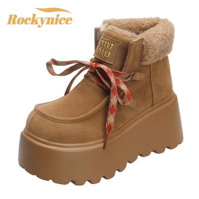 Женские зимние платформенные меховые сноубутсы из замшевой кожи, теплые хлопковые ботильоны, женские новые трендовые короткие плюшевые мотоциклетные боты для женщин