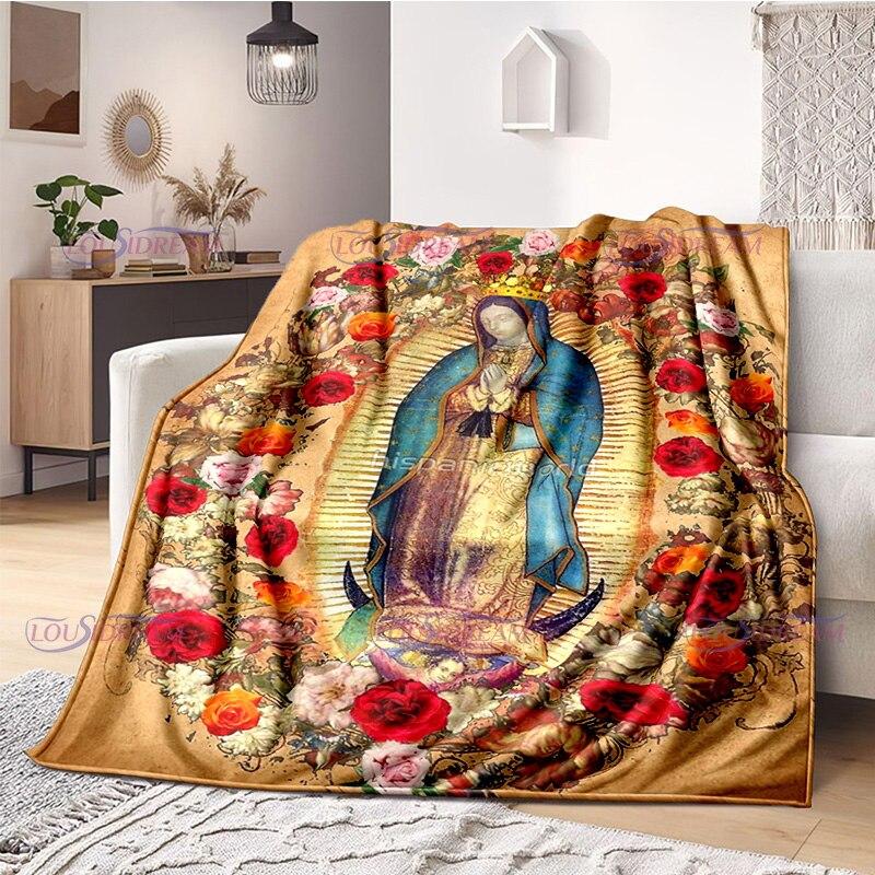 Religious Blessed Virgin Mother Mary Fleece Warm Soft Throw Blankets Fuzzy Bed Blanket for Couch, Bed, Sofa Ultra Warm and Cozy