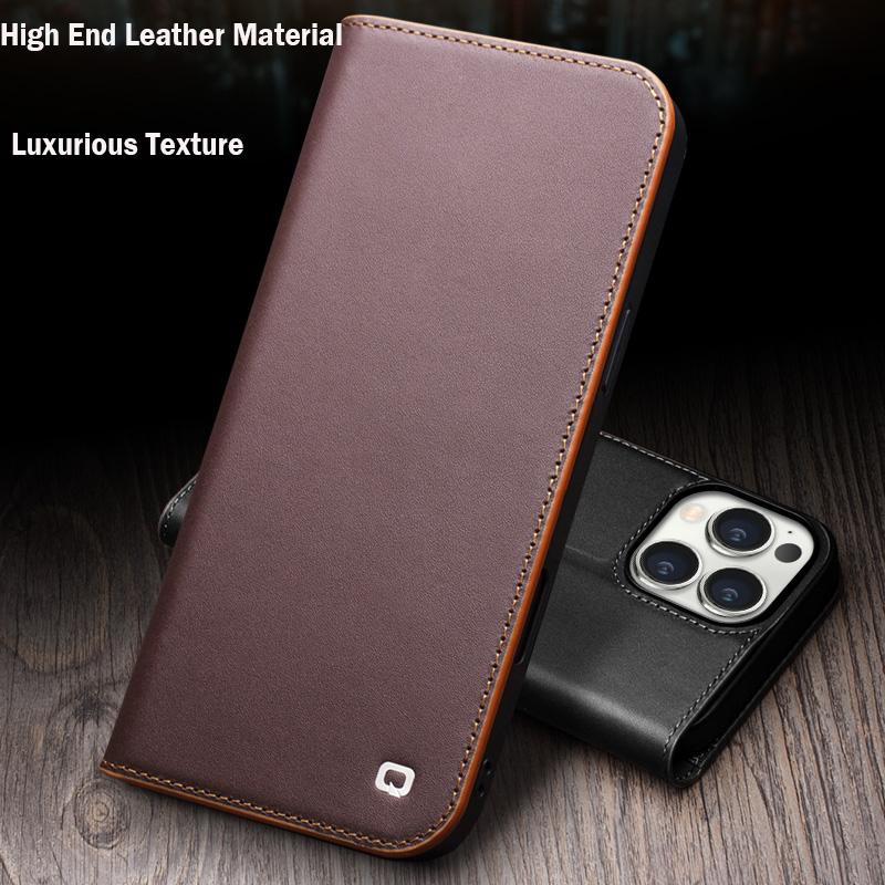 QIALINO Genuine Leather Flip Case for IPhone 17 Plus Handmade Fashion Cover with Card Slots for IPhone 16 15 14 13 Pro Max 17Air