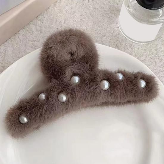 Женская заколка для волос с искусственным жемчугом, декоративная плюшевая заколка для волос с противоскользящими зубцами, зажим для волос на затылке, аксессуары для волос