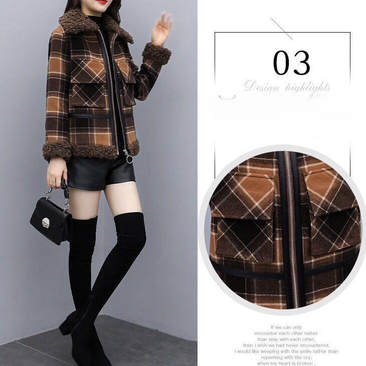 Short Padded Aesthetic Cropped Fleece Jacket Woman Winter Woolen Coat for Women Autumn Winter Vintage Clothing Parkas Plaid Jacket