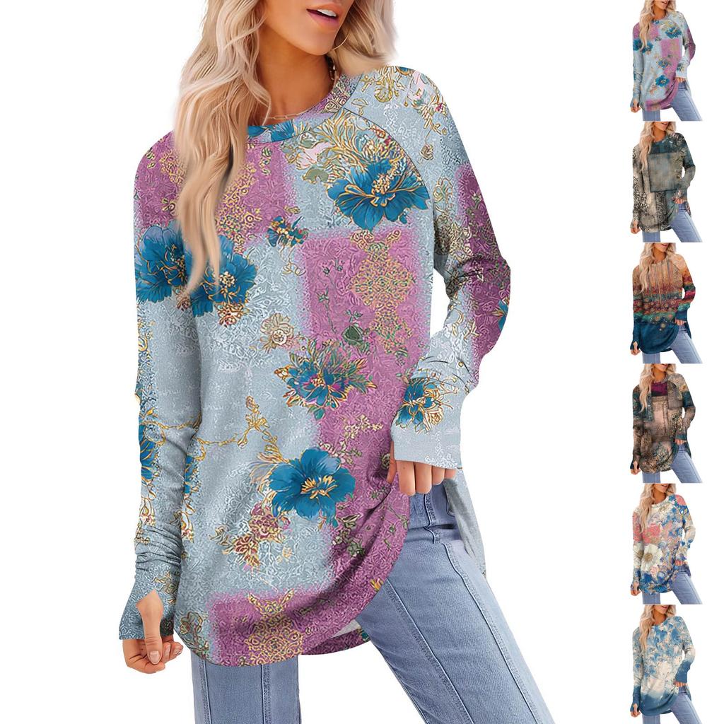 Womens Oversized Sweatshirt Graphic Sweater Long Sleeve Drop Shoulder Round Shirt Tops Vintage Clothes