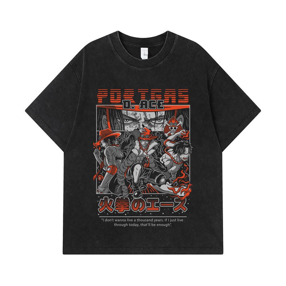 275 GSM Washed T-shirts 100% Cotton One Piece V17 Ace Print Unisex Heavy Cotton T Shirt