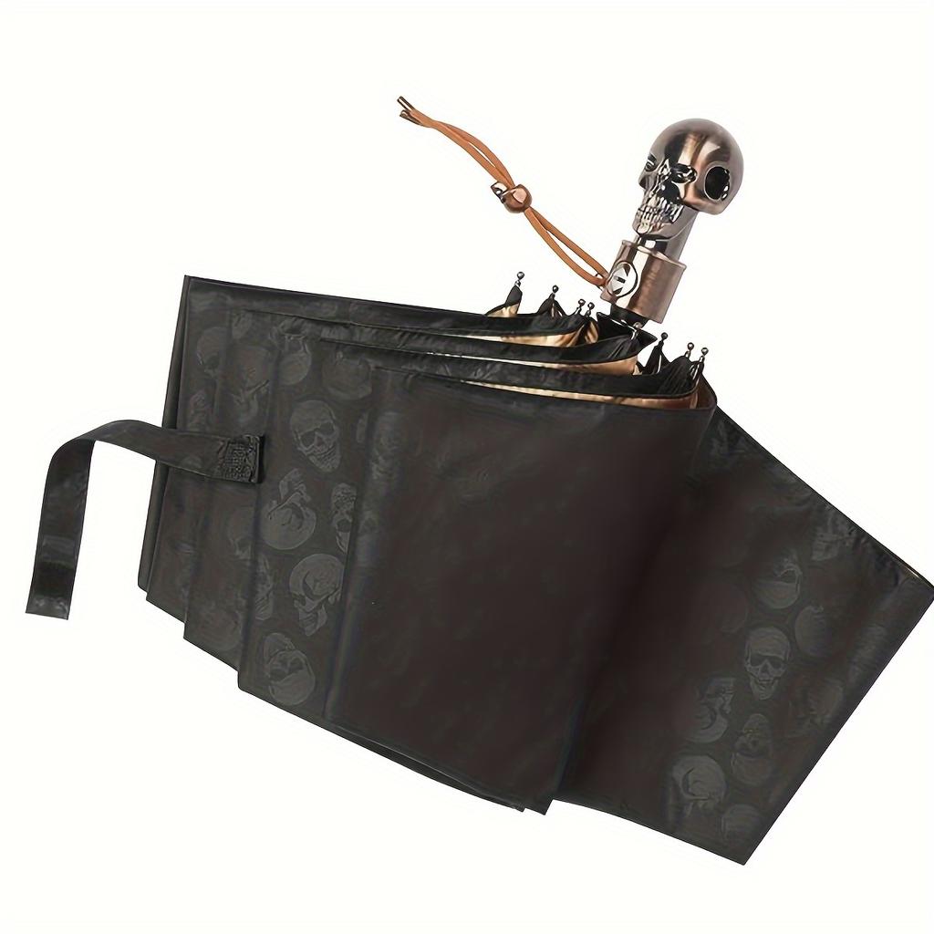 Skull Shaped Handle Folding Umbrella, 8 Ribs Compact Durable Casual Umbrella For Men & Women