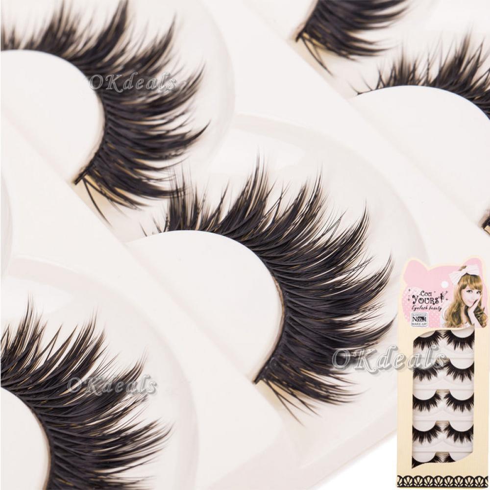 5 Pairs Makeup Soft Cross Natural Black Eye Lashes Extension False Eyelashes Handmade