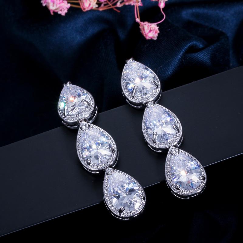WWJ Top Quality Brilliant Cubic Zircon Long Tear Drop Earrings