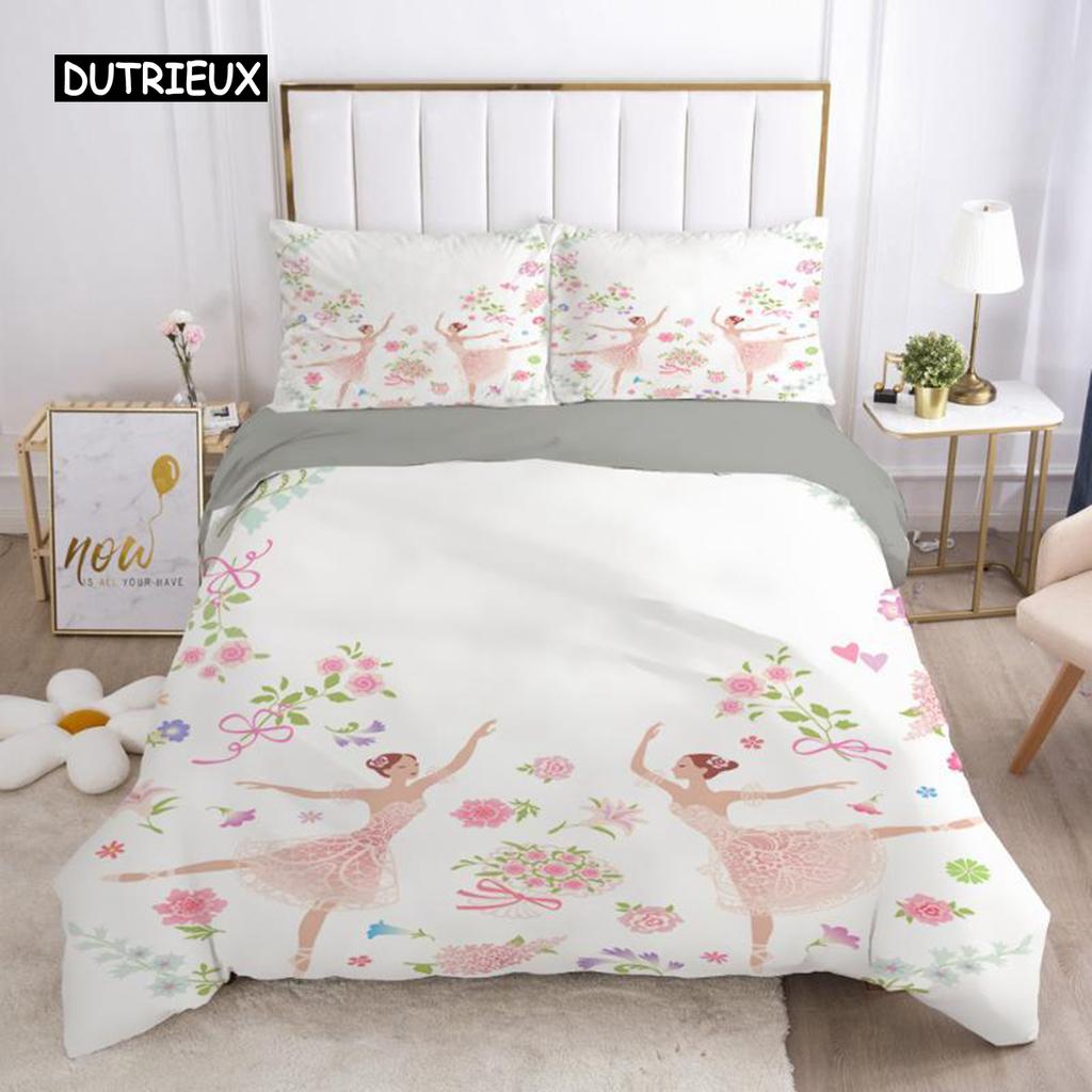 Комплект постельного белья с изображением балерины, размер King, набор постельного белья с принтом «Танцы — моя страсть», микрофибра, узор «Девочка-балетки», пододеяльник