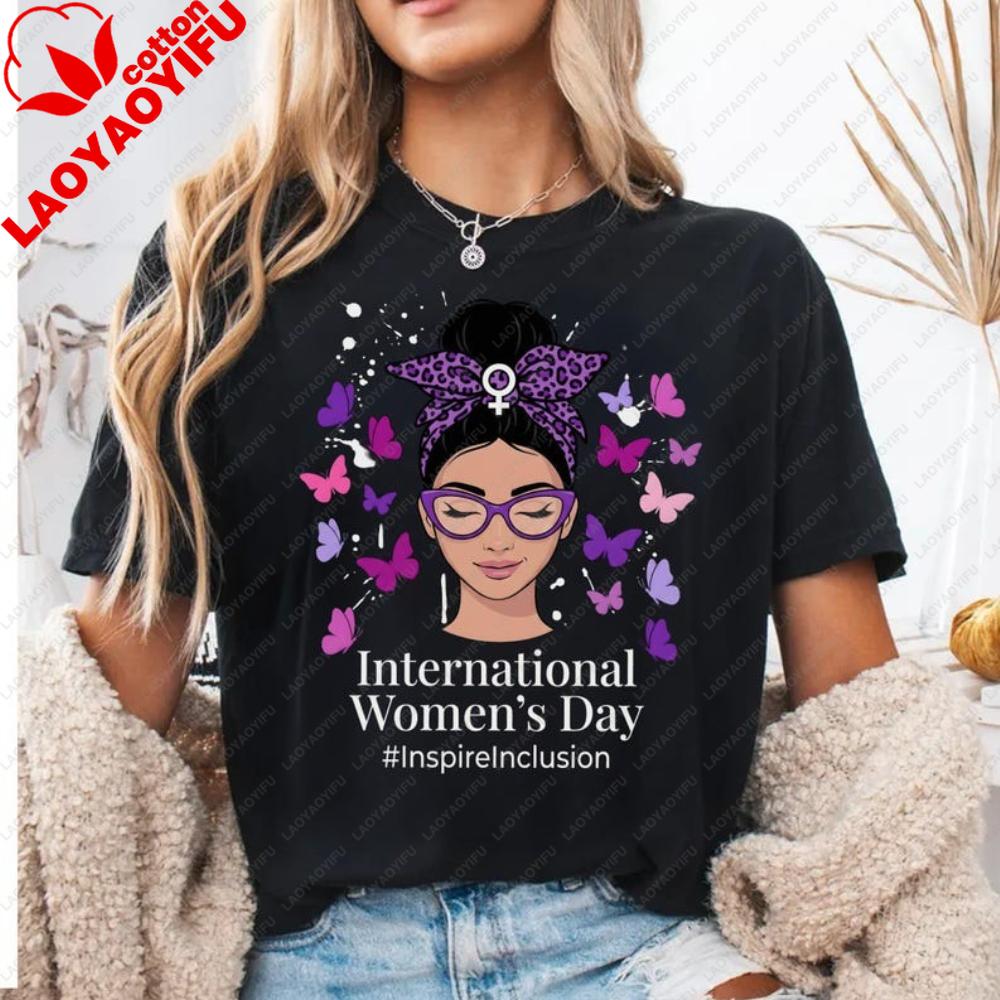2026 International Womens Day Gift TShirt Butterfly Empowered Women Shirt Feminist Graphic Tee Girl Power Tshirt Fashion Tops
