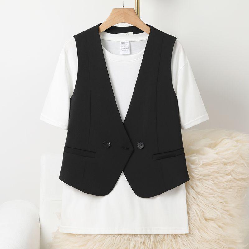 Шикарный женский короткий жилет в корейском стиле, базовая майка на осень и весну, жилет без рукавов, верхняя одежда
