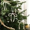 12PCS with Ribbon Strap Christmas Pearl Bow Hanging Ornaments Pearl Bow Handbag Charm  Wedding