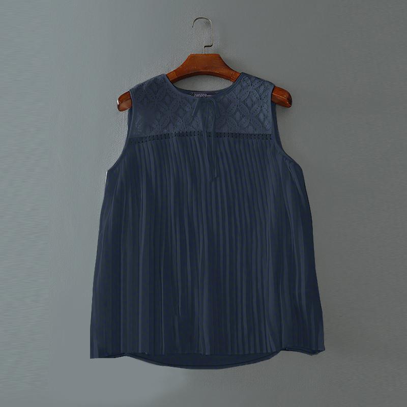 ZANZEA Women Casual Crochet Splice Round Neck Summer Sleeveless Tank Tops