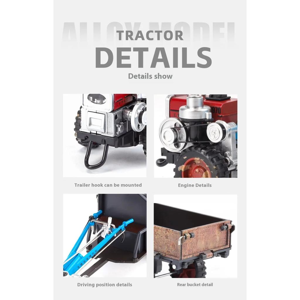 Spary 1/24 Walking Tractor Alloy Diecast Agricultural Tractor Model Sound Light Toy Retro Collection Ornaments Gift for Friends