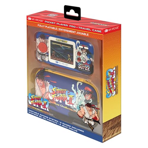 [Набор My Arcade Street Fighter II Pocket Player] Официально лицензированная портативная игровая консоль с чехлом для путешествий и защитной пленкой для экрана