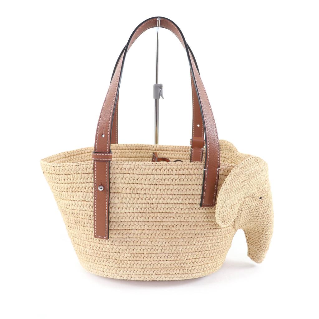 Pristine LOEWE Handbag Elephant Basket Small Raffia Women Used